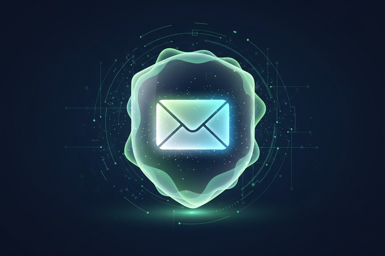 Shielded, glowing envelope illustrating a privacy-focused email provider