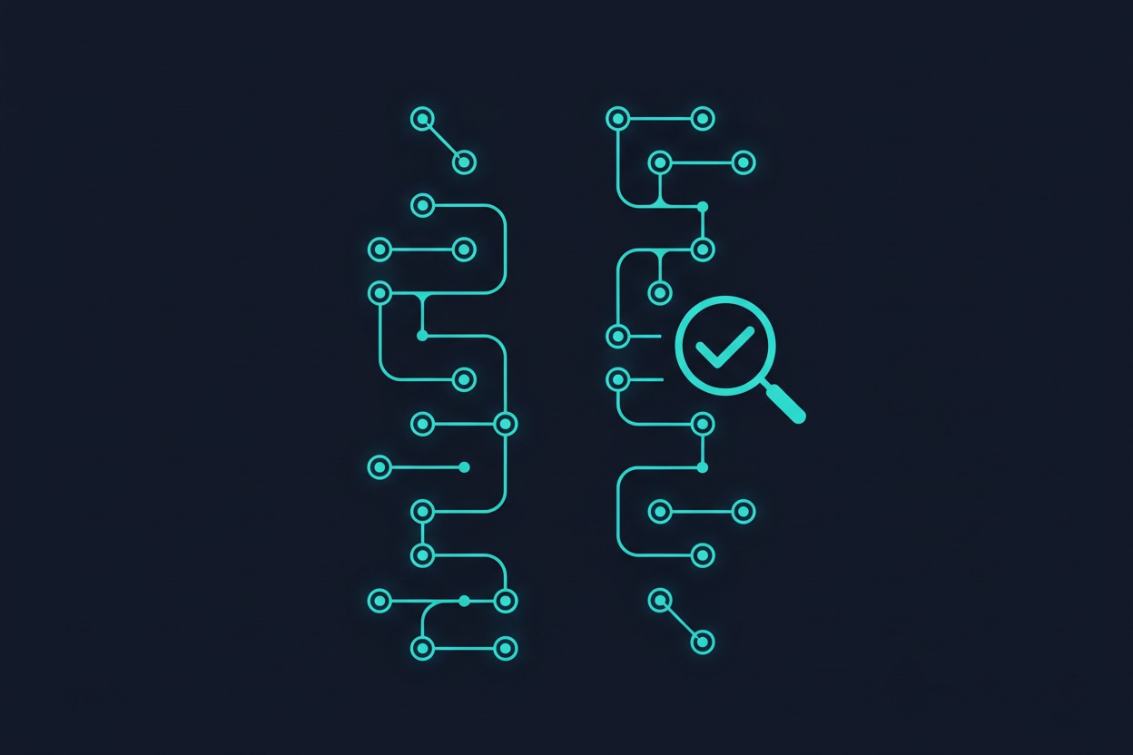 Glowing cryptographic address path with a checkmark, illustrating how to verify an onion link